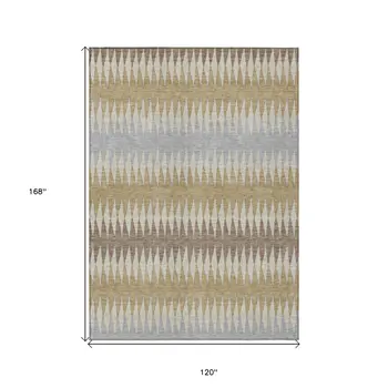 10' X 14' Beige Gray And Brown Striped Washable Indoor Outdoor Area Rug