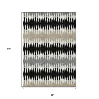 3' X 5' Black Gray And Beige Striped Washable Indoor Outdoor Area Rug