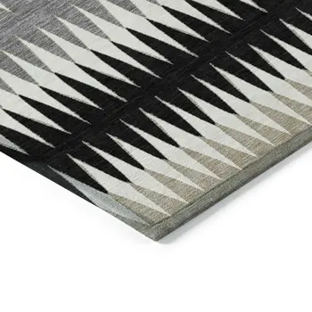 10' X 14' Black Gray And Beige Striped Washable Indoor Outdoor Area Rug