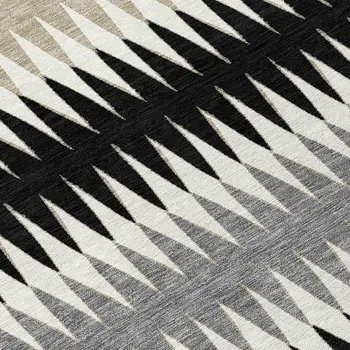10' X 14' Black Gray And Beige Striped Washable Indoor Outdoor Area Rug