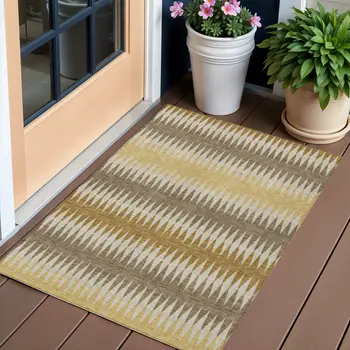 3' X 5' Chocolate And Ivory Striped Washable Indoor Outdoor Area Rug