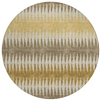 8' Chocolate And Ivory Round Striped Washable Indoor Outdoor Area Rug