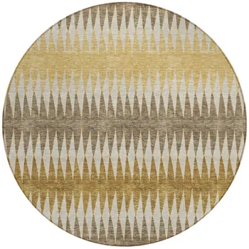 8' Chocolate And Ivory Round Striped Washable Indoor Outdoor Area Rug