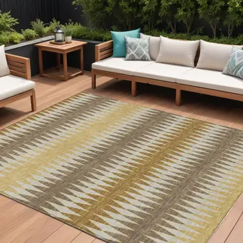 8' X 10' Chocolate And Ivory Striped Washable Indoor Outdoor Area Rug