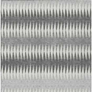 8' X 10' Gray And Ivory Striped Washable Indoor Outdoor Area Rug