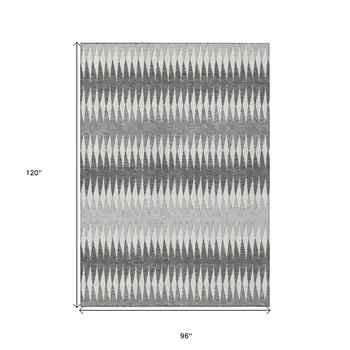 8' X 10' Gray And Ivory Striped Washable Indoor Outdoor Area Rug