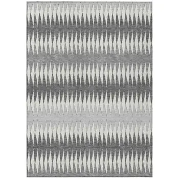 8' X 10' Gray And Ivory Striped Washable Indoor Outdoor Area Rug