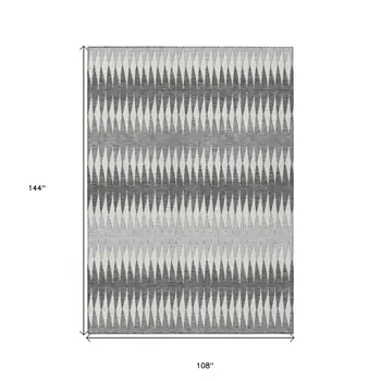 9' X 12' Gray And Ivory Striped Washable Indoor Outdoor Area Rug