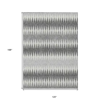 10' X 14' Gray And Ivory Striped Washable Indoor Outdoor Area Rug