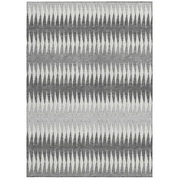 10' X 14' Gray And Ivory Striped Washable Indoor Outdoor Area Rug