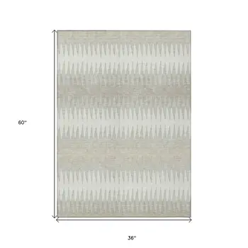 3' X 5' Ivory And Gray Striped Washable Indoor Outdoor Area Rug