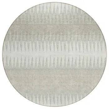 8' Ivory And Gray Round Striped Washable Indoor Outdoor Area Rug