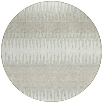 8' Ivory And Gray Round Striped Washable Indoor Outdoor Area Rug