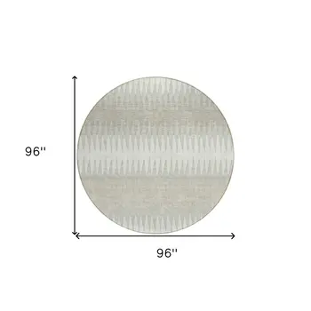 8' Ivory And Gray Round Striped Washable Indoor Outdoor Area Rug