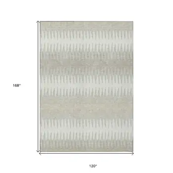 10' X 14' Ivory And Gray Striped Washable Indoor Outdoor Area Rug