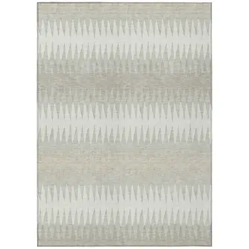 10' X 14' Ivory And Gray Striped Washable Indoor Outdoor Area Rug