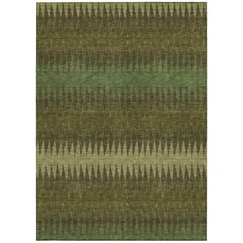 3' X 5' Olive Green And Dark Green Striped Washable Indoor Outdoor Area Rug