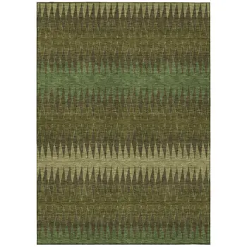 5' X 8' Olive Green And Dark Green Striped Washable Indoor Outdoor Area Rug
