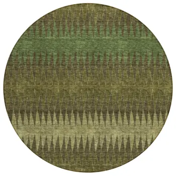 8' Olive Green And Dark Green Round Striped Washable Indoor Outdoor Area Rug