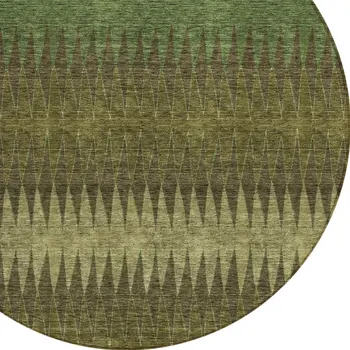 8' Olive Green And Dark Green Round Striped Washable Indoor Outdoor Area Rug