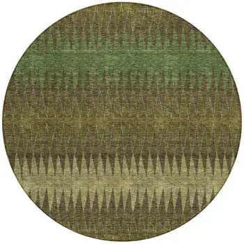 8' Olive Green And Dark Green Round Striped Washable Indoor Outdoor Area Rug