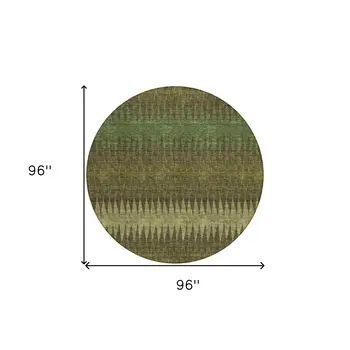 8' Olive Green And Dark Green Round Striped Washable Indoor Outdoor Area Rug