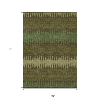 8' X 10' Olive Green And Dark Green Striped Washable Indoor Outdoor Area Rug