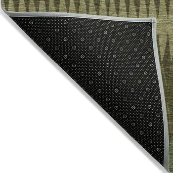8' X 10' Olive Green And Dark Green Striped Washable Indoor Outdoor Area Rug