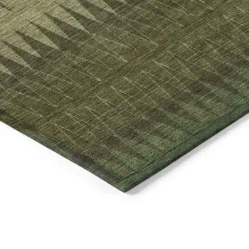 8' X 10' Olive Green And Dark Green Striped Washable Indoor Outdoor Area Rug