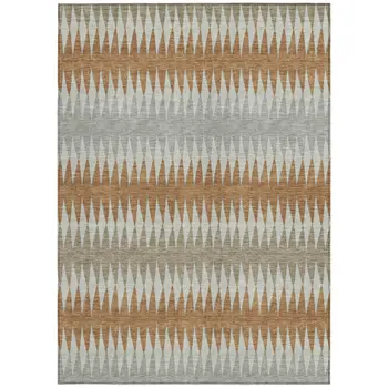5' X 8' Orange Gray And Beige Striped Washable Indoor Outdoor Area Rug
