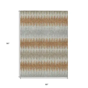 5' X 8' Orange Gray And Beige Striped Washable Indoor Outdoor Area Rug