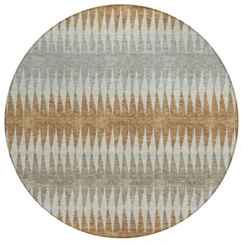 8' Orange Gray And Beige Round Striped Washable Indoor Outdoor Area Rug