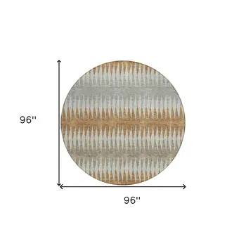8' Orange Gray And Beige Round Striped Washable Indoor Outdoor Area Rug