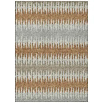 8' X 10' Orange Gray And Beige Striped Washable Indoor Outdoor Area Rug