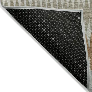 8' X 10' Orange Gray And Beige Striped Washable Indoor Outdoor Area Rug