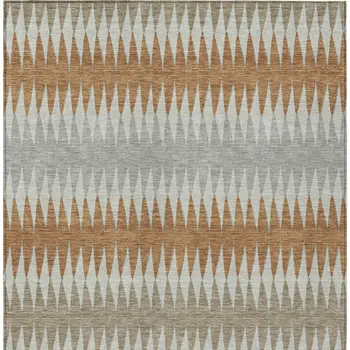 9' X 12' Orange Gray And Beige Striped Washable Indoor Outdoor Area Rug