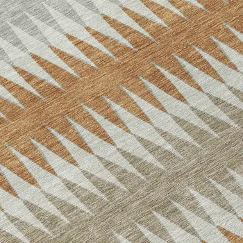 9' X 12' Orange Gray And Beige Striped Washable Indoor Outdoor Area Rug