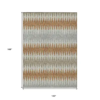 10' X 14' Orange Gray And Beige Striped Washable Indoor Outdoor Area Rug