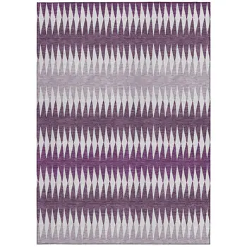 5' X 8' Purple And Ivory Striped Washable Indoor Outdoor Area Rug
