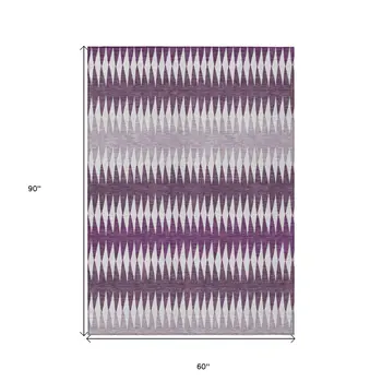 5' X 8' Purple And Ivory Striped Washable Indoor Outdoor Area Rug