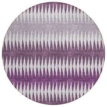 8' Purple And Ivory Round Striped Washable Indoor Outdoor Area Rug
