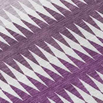 8' Purple And Ivory Round Striped Washable Indoor Outdoor Area Rug