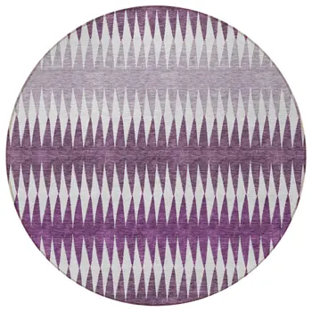 8' Purple And Ivory Round Striped Washable Indoor Outdoor Area Rug