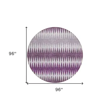 8' Purple And Ivory Round Striped Washable Indoor Outdoor Area Rug