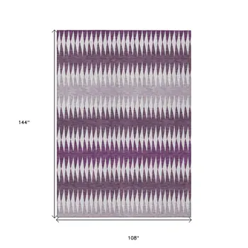 9' X 12' Purple And Ivory Striped Washable Indoor Outdoor Area Rug