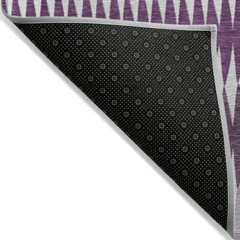 9' X 12' Purple And Ivory Striped Washable Indoor Outdoor Area Rug