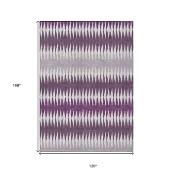 10' X 14' Purple And Ivory Striped Washable Indoor Outdoor Area Rug