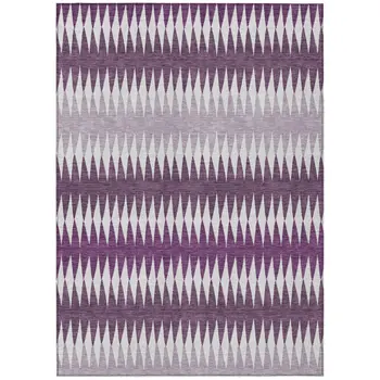10' X 14' Purple And Ivory Striped Washable Indoor Outdoor Area Rug