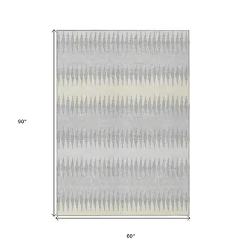 5' X 8' Silver Gray And Ivory Striped Washable Indoor Outdoor Area Rug