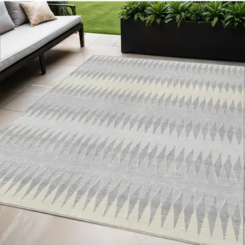 5' X 8' Silver Gray And Ivory Striped Washable Indoor Outdoor Area Rug